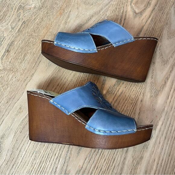 NWT Spring Step Blue Leather Sunburst Wedge Bohemian Sandal Size 38/Women’s 7.5 - Picture 8 of 11